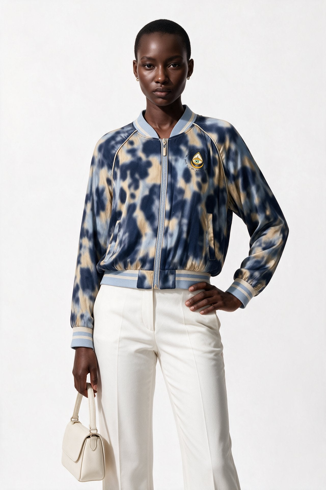 Bsb Kadın 2024 Yaz Koleksiyonu Batik Desenli Reglan Kol Fermuarlı Ribanalı Bomber Ceket Yan Cepli Main image