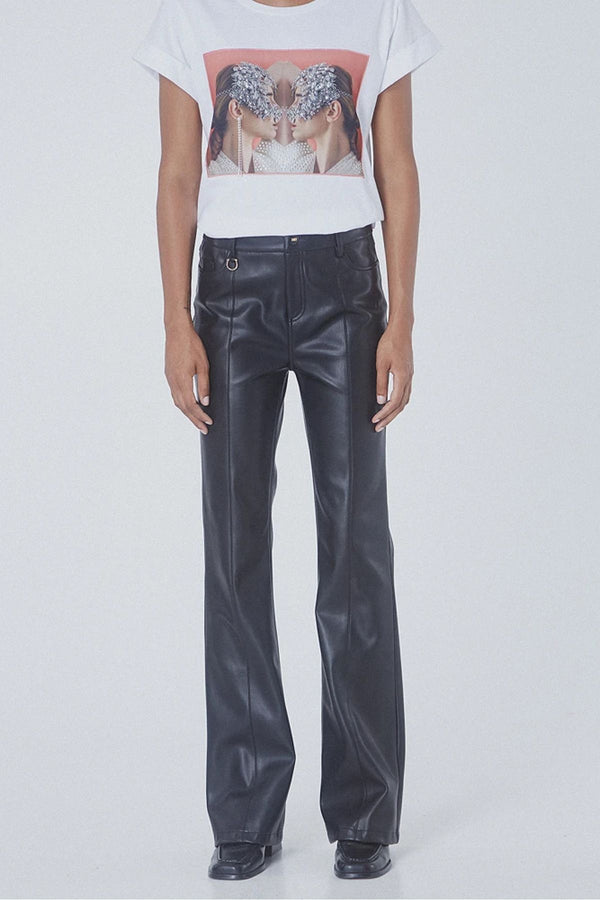 BSB Yüksek Bel Midi Deri Pantolon - Minimalist Stil