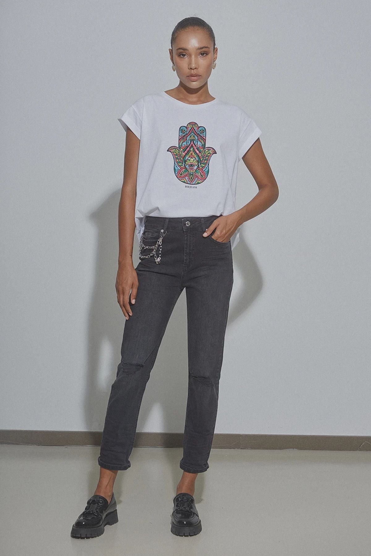 BSB Minimalist Yüksek Bel Delikli Midi Kot Pantolon - Günlük & Şık Main image