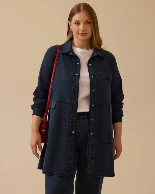 Plus Size Stone Embellished Jean Coat Gala-Xi