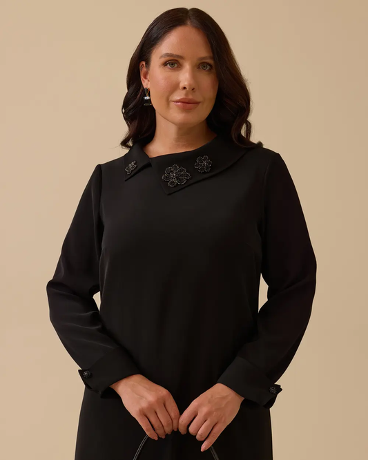 Plus Size Embroidered Collar Midi Dress Gala-Xi