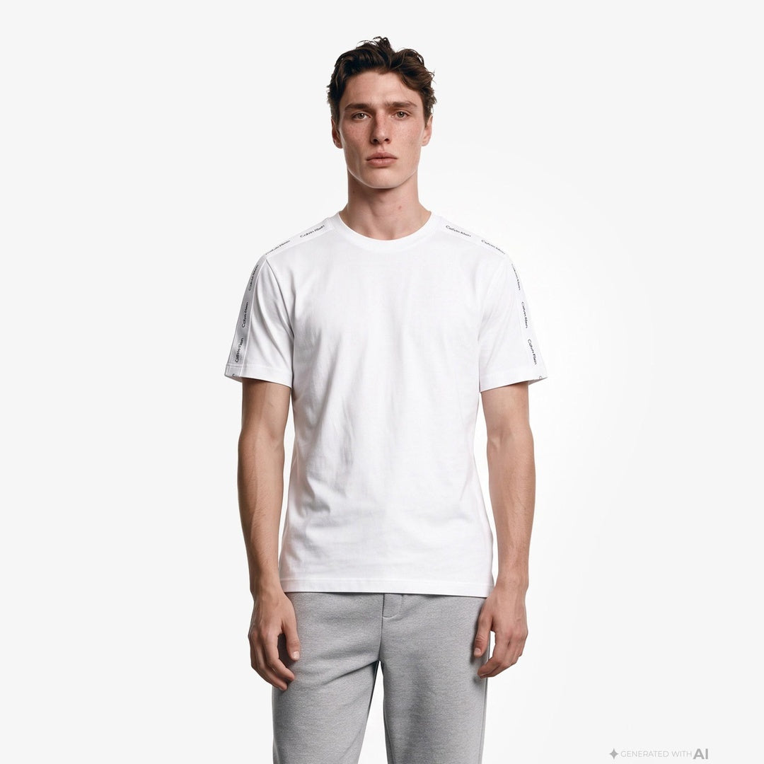 Calvin Klein Erkek Regular Fit Yuvarlak Yakalı Omuzları Şerit Çizgili Kısa Kollu Beyaz T-Shirt LV04RH201G Main image