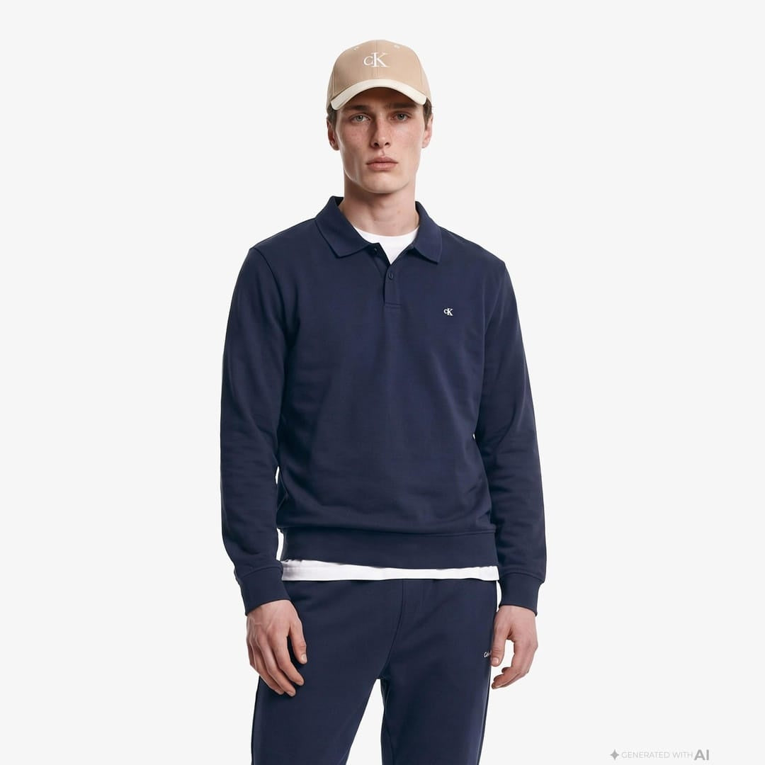 Calvin Klein Logolu %100 Pamuk Düğmeli Erkek Polo Sweat LV04RH263G Main image