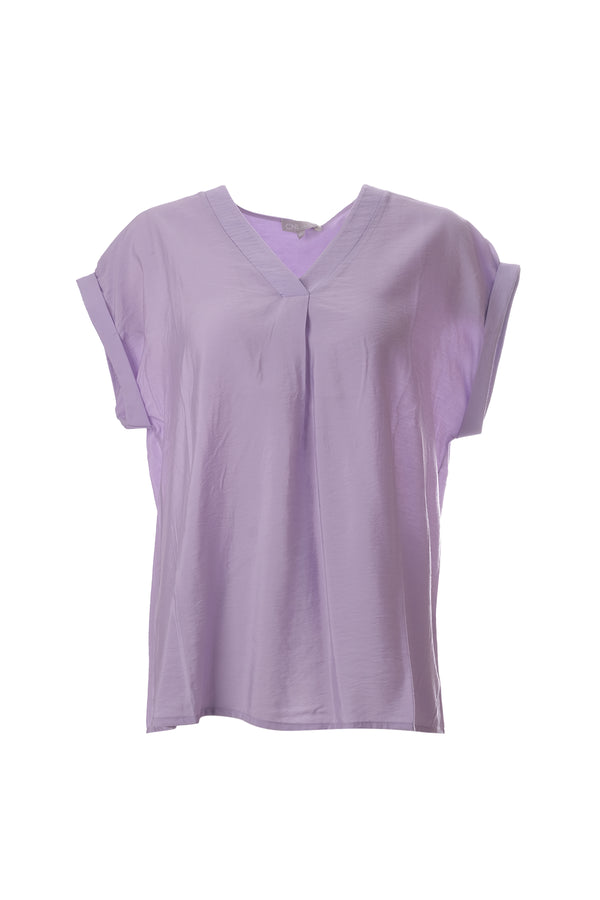 Canel Minimalist V Yaka Kısa Kol Oversize Kadın Bluz