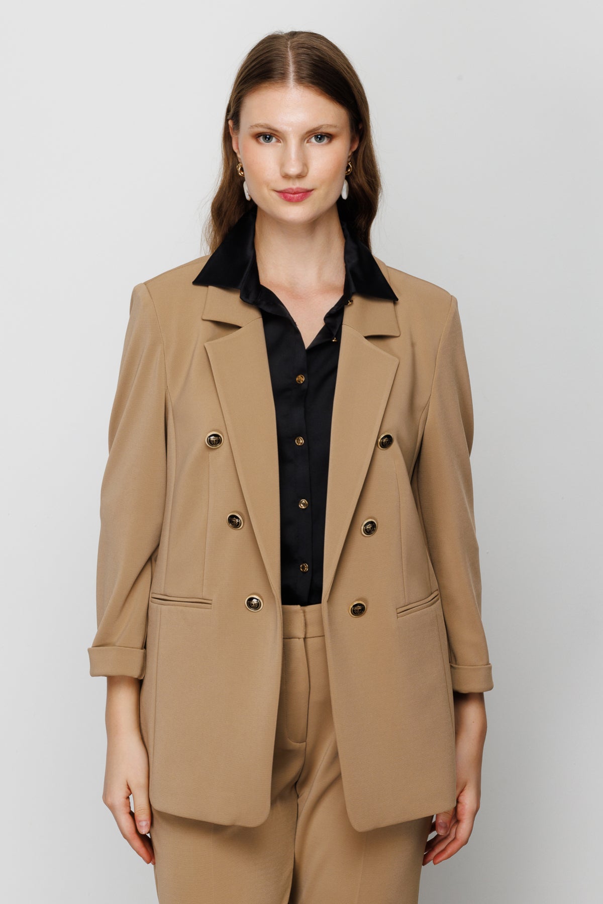 Ekol Minimalist Oversize Kadın Ceket - Çift Düğmeli Main image