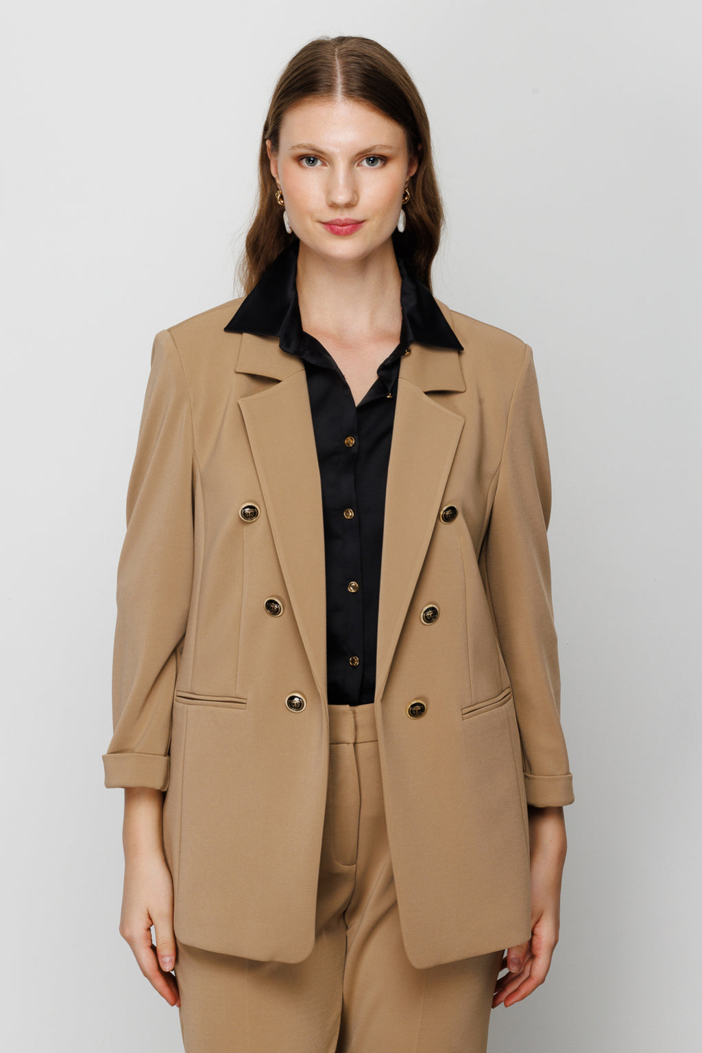 Ekol Minimalist Oversize Kadın Ceket - Çift Düğmeli