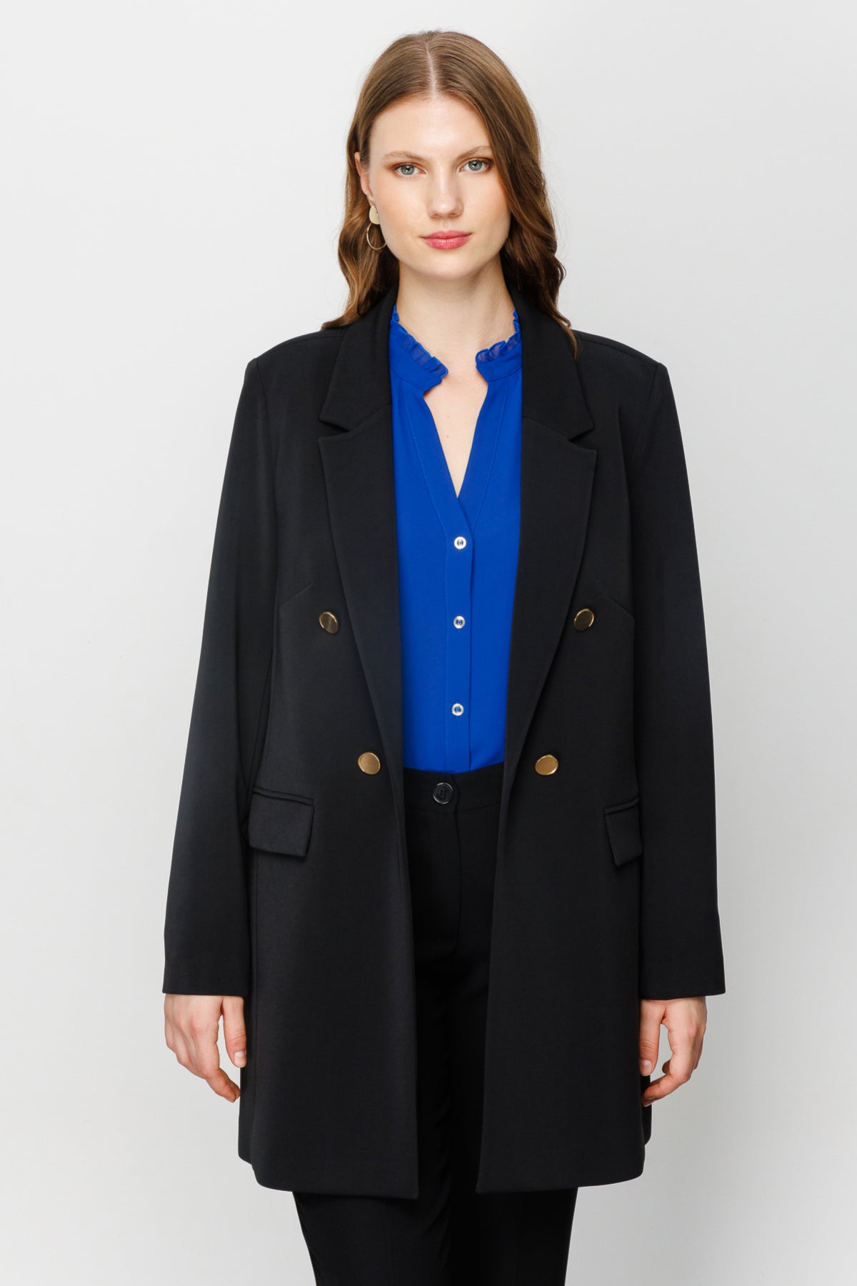 Ekol Minimalist Çift Düğmeli Midi Kadın Ceket - Günlük & İş Secondary image