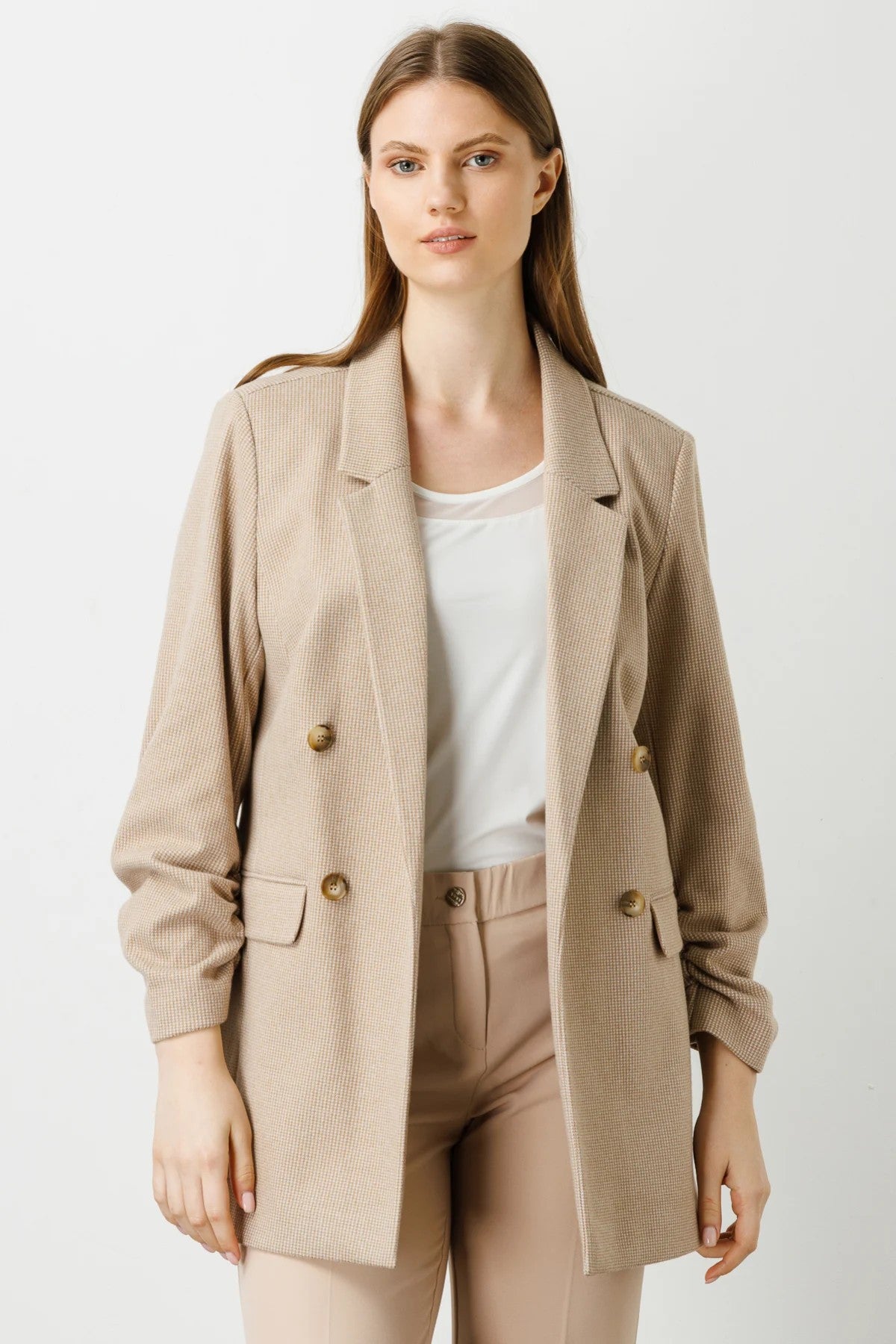 Ekol Oversize Minimalist Kadın Ceket - Çift Düğmeli, Uzun Kol Main image