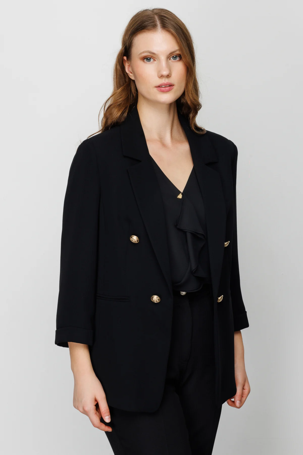 Ekol Minimalist 3/4 Kol Çift Düğmeli Kadın Blazer Ceket - Günlük & Ofis Secondary image