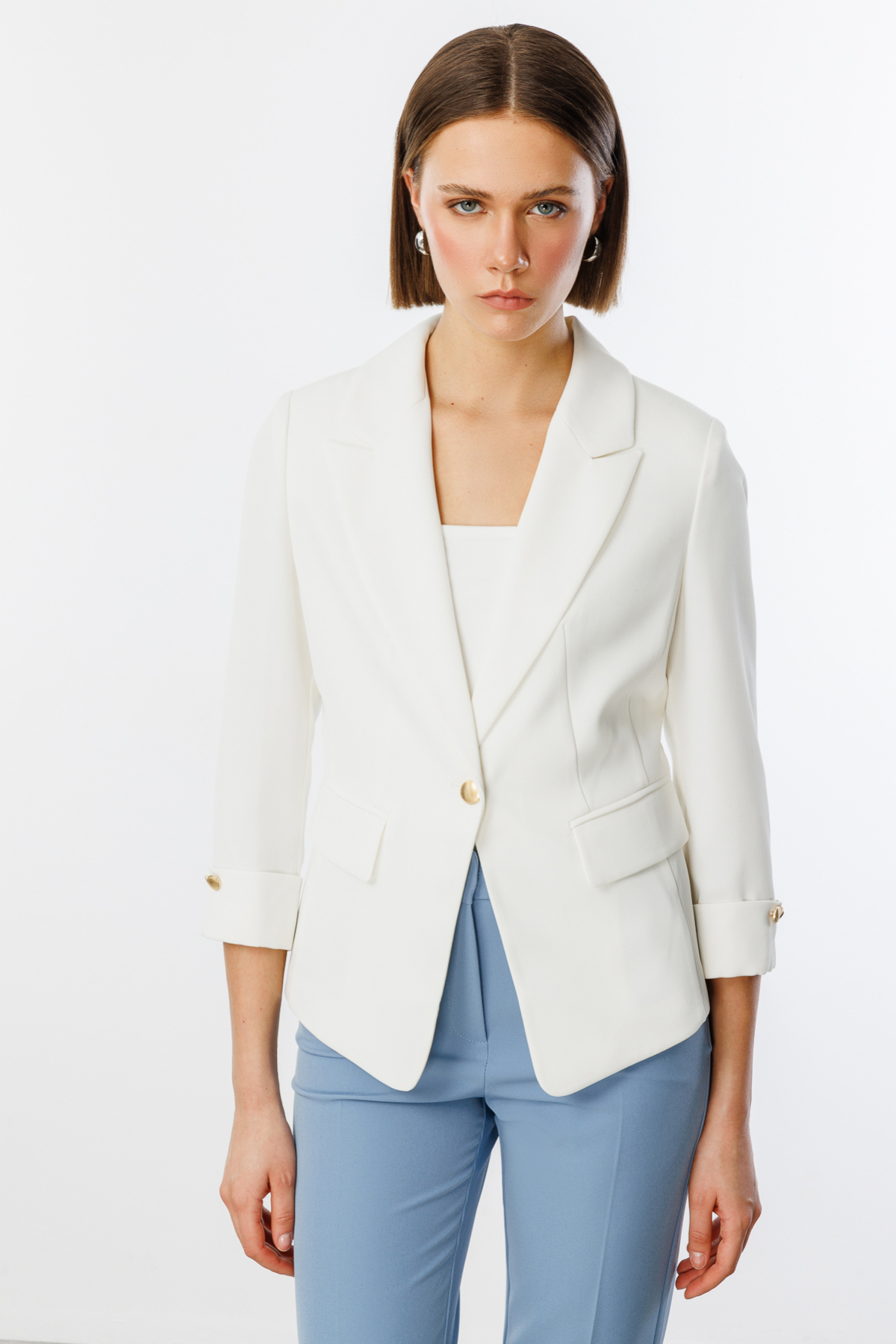 Ekol Minimalist 3/4 Kol Kadın Blazer Ceket - Günlük & Ofis Şıklığı