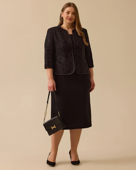 Büyük Beden Dantel Dokulu Payet İşlemeli Ceket
