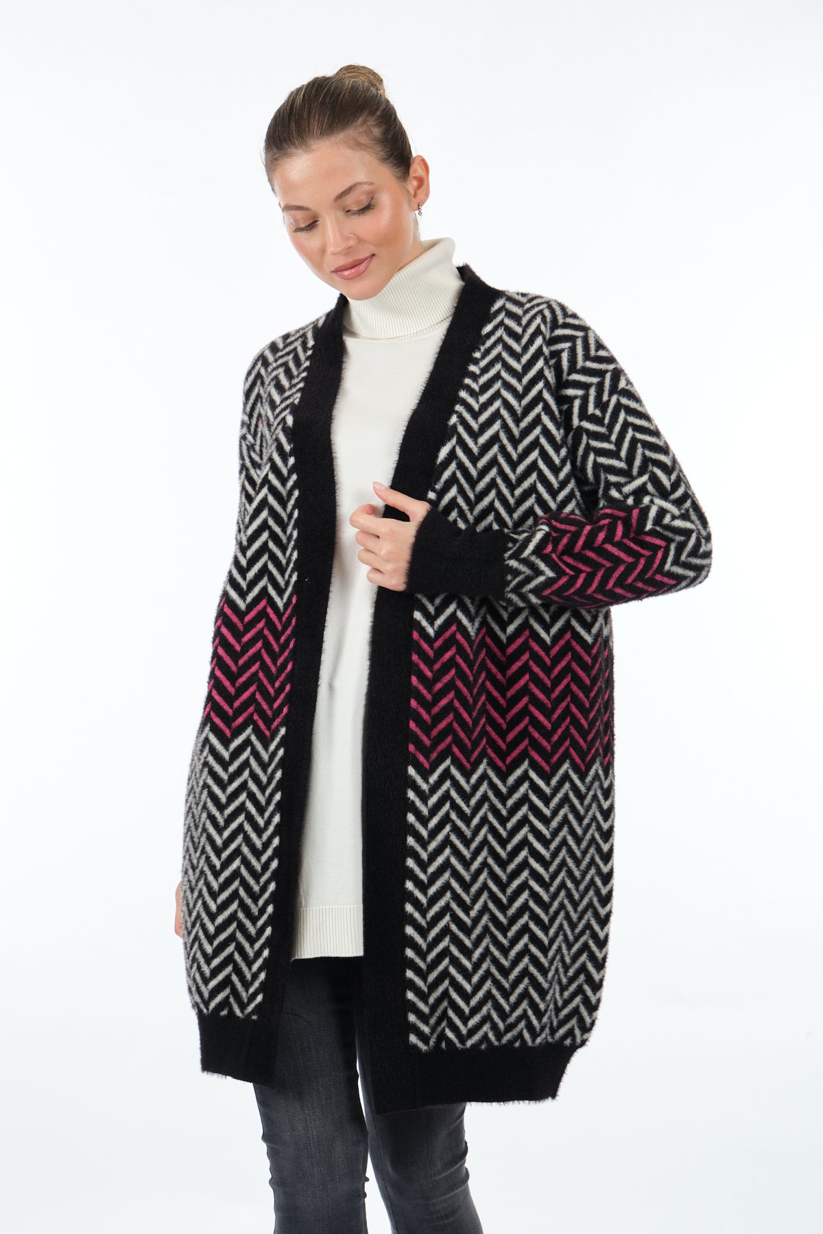Vedi Oversize Desenli Uzun Kol Kadın Ceket - Minimalist Tarz