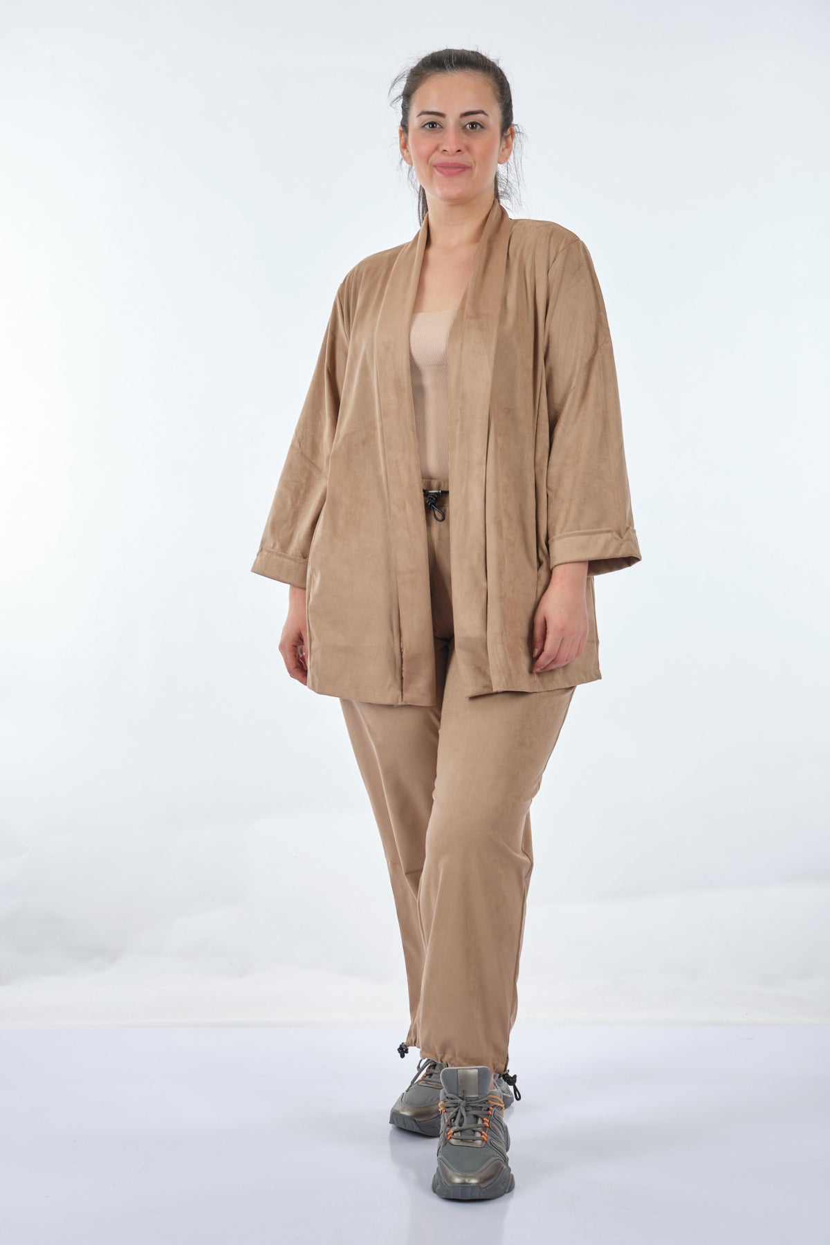 Vedi-bb Oversize Kadife Ceket Takım - Minimalist Günlük Stil - 3/4 Kol Main image
