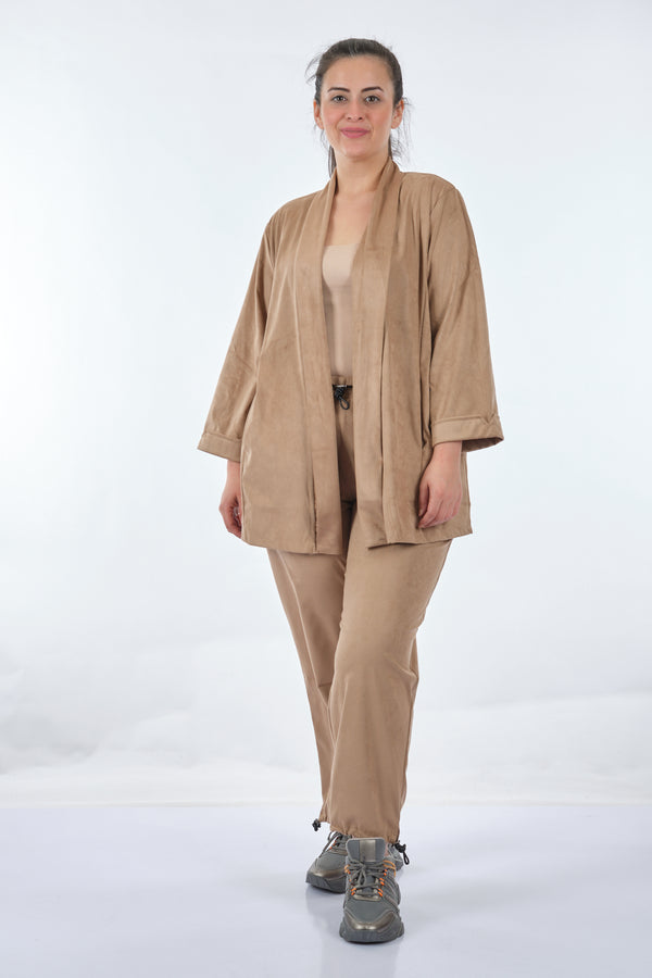 Vedi-bb Oversize Kadife Ceket Takım - Minimalist Günlük Stil - 3/4 Kol
