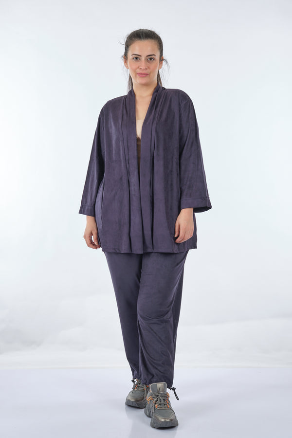 Vedi-bb Oversize Kadife Ceket Takım - Minimalist Günlük Stil - 3/4 Kol