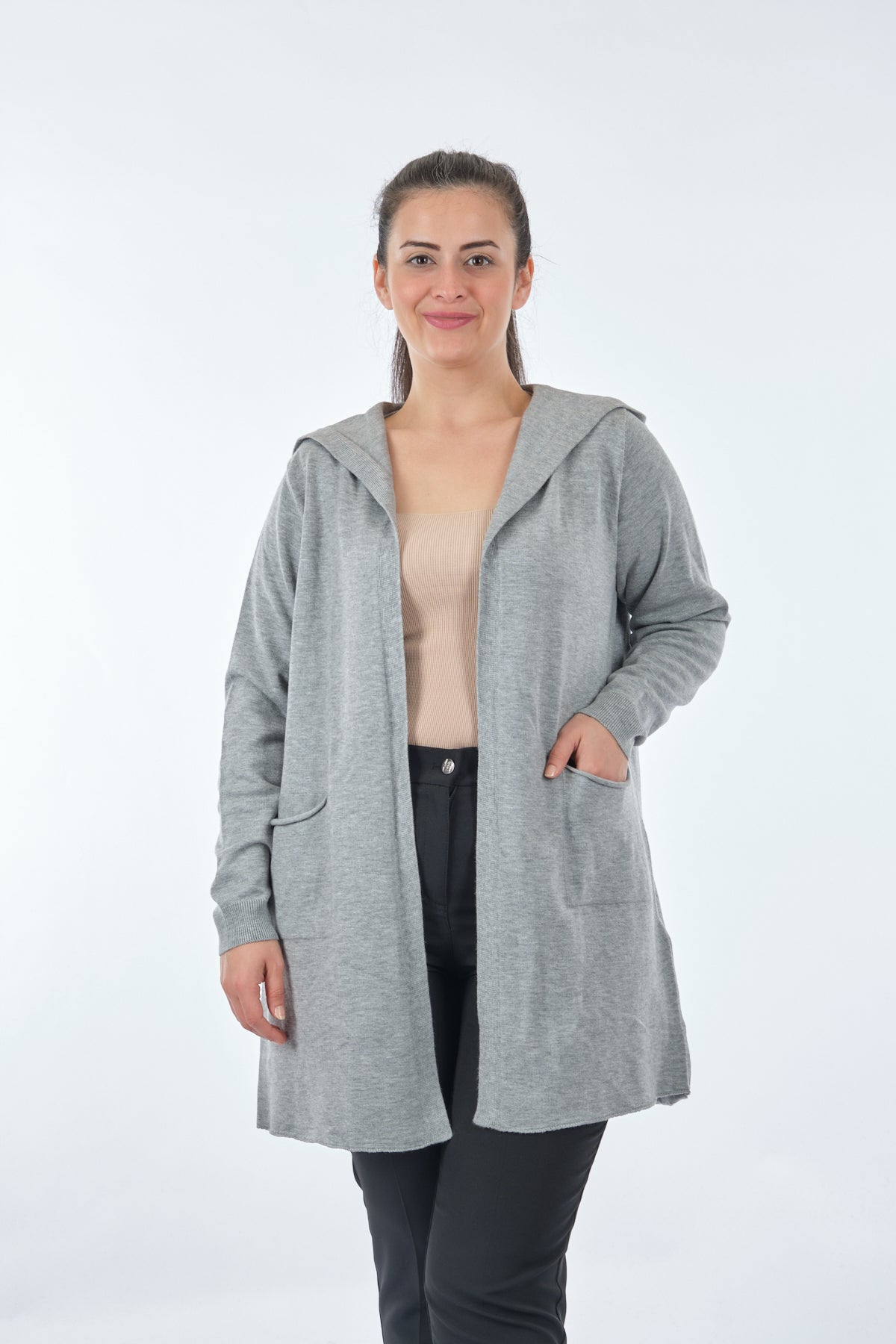 Vedi-bb Minimalist Oversize Kapüşonlu Midi Kadın Ceket