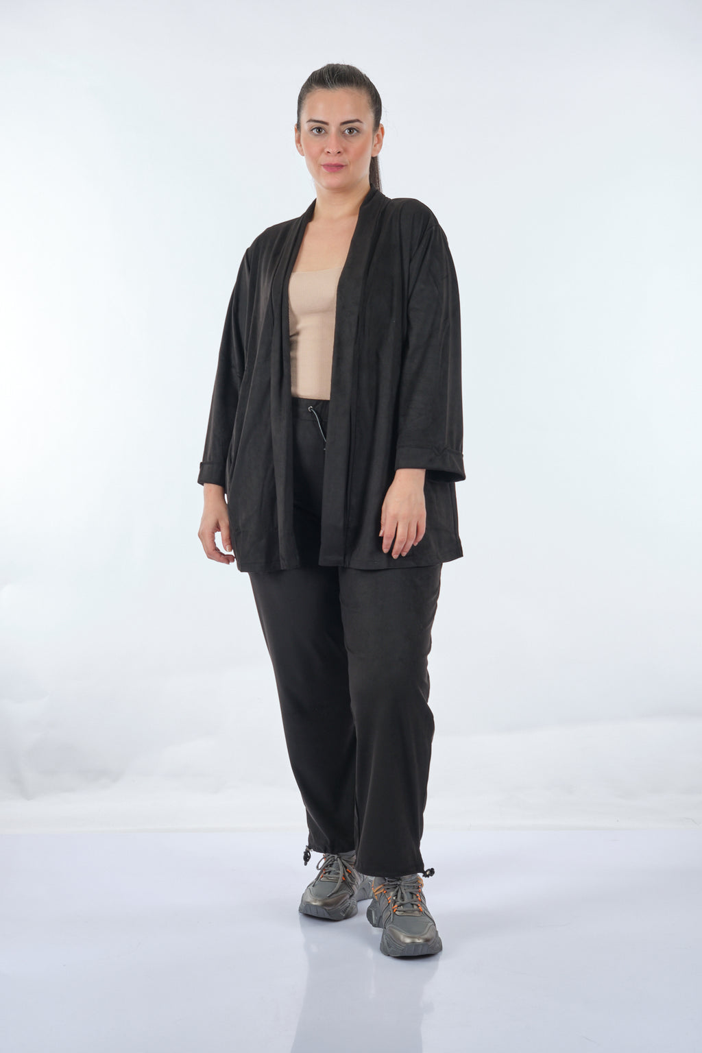 Vedi-bb Oversize Kadife Ceket Takım - Minimalist Günlük Stil - 3/4 Kol