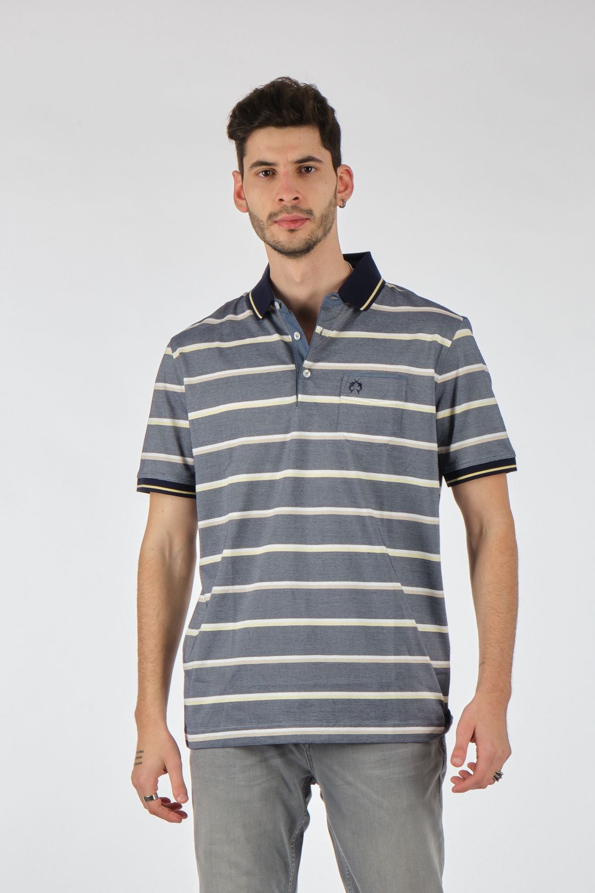 Claudio Campione Çizgili Polo Yaka Erkek T-Shirt - Minimalist Stil Main image
