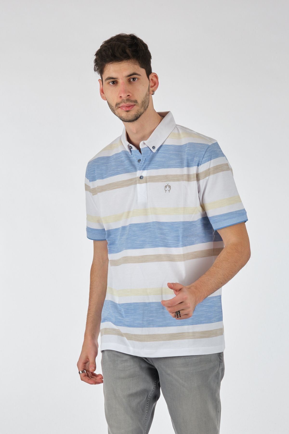 Claudio Campione Minimalist Çizgili Polo Yaka Regular Fit Erkek T-Shirt - Günlük Kullanım Main image