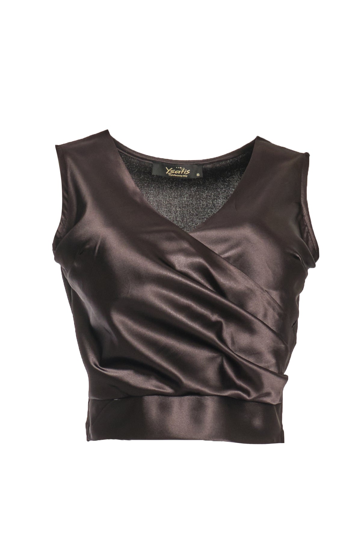 Ysatis V Yaka Kolsuz Saten Crop Bluz - Minimalist Tasarım İkincil görsel