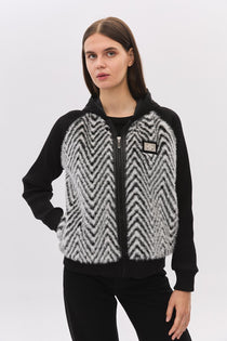 Daıdo Kadın Regular Fit Dik Yaka Fermuarlı Zigzag Desenli Dokulu Örme Mont Ceket