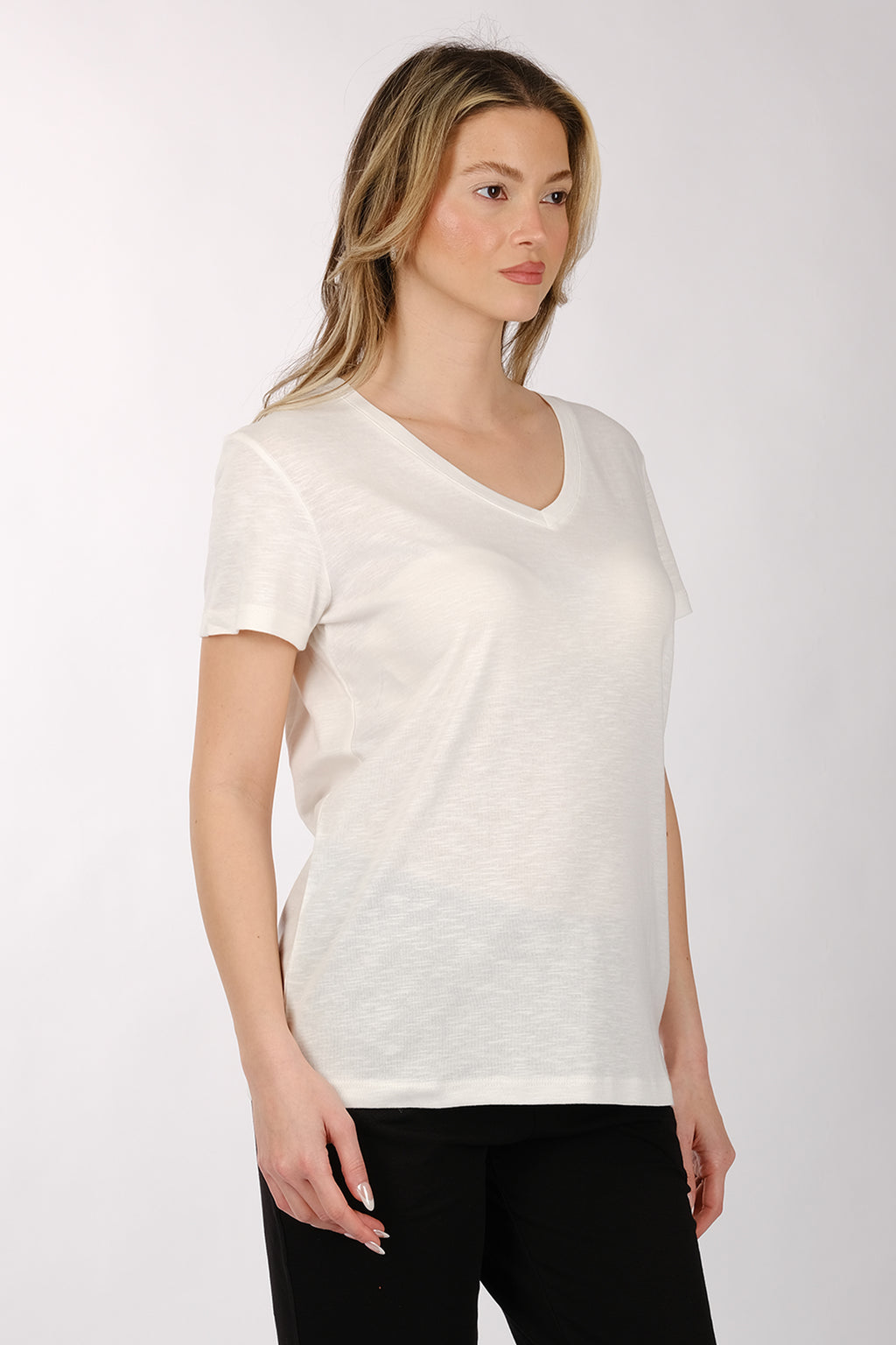 Daido Kadın Oversize V Yaka Kısa Kol Minimalist T-Shirt