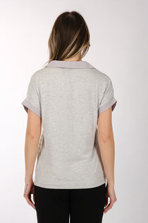 Daido Minimalist Kısa Kol V Yaka Çizgili Kadın T-Shirt - Günlük Kullanım