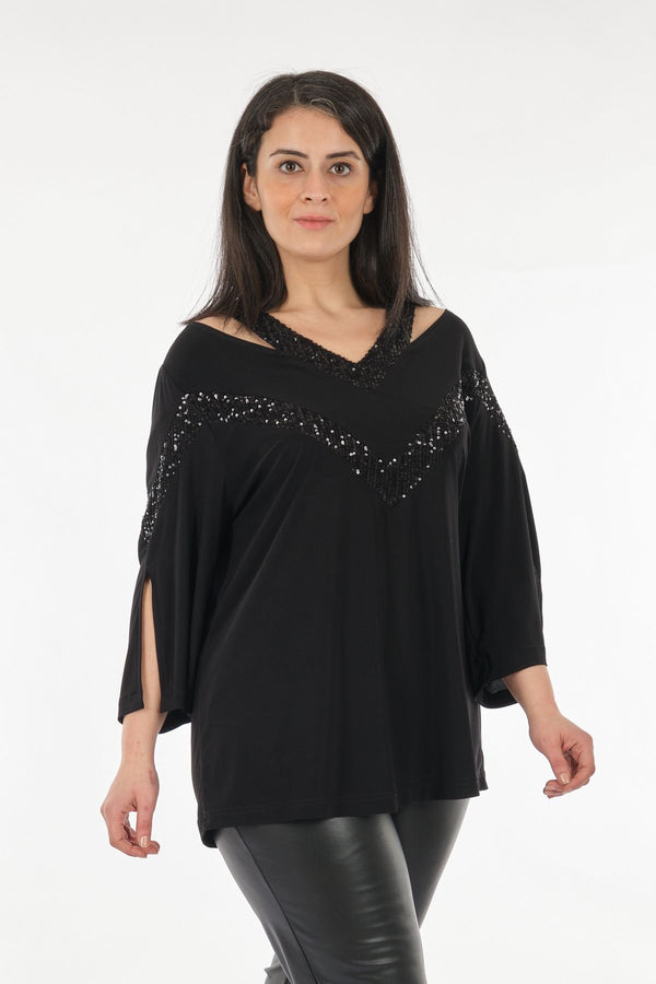 DE WHITE'S Oversize V Yaka 3/4 Kol Pullu Minimalist Bluz