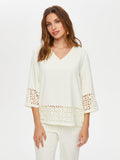 Openwork Detail V-Neck 3/4 Sleeve Blouse by Faik Sönmez