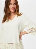 Openwork Detail V-Neck 3/4 Sleeve Blouse by Faik Sönmez