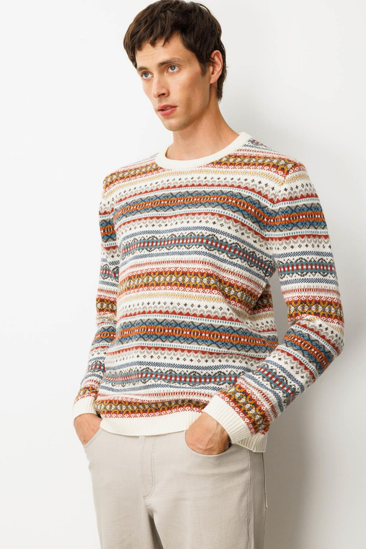 Patterned Crew Neck Jacquard Wool Sweater for Men 25KDSN25511