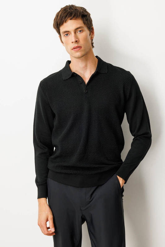 Men's Polo Collar Knit Sweater with Diamond Pattern Front 25KDSN25608 
