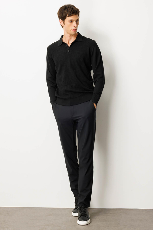 Men's Polo Collar Knit Sweater with Diamond Pattern Front 25KDSN25608 