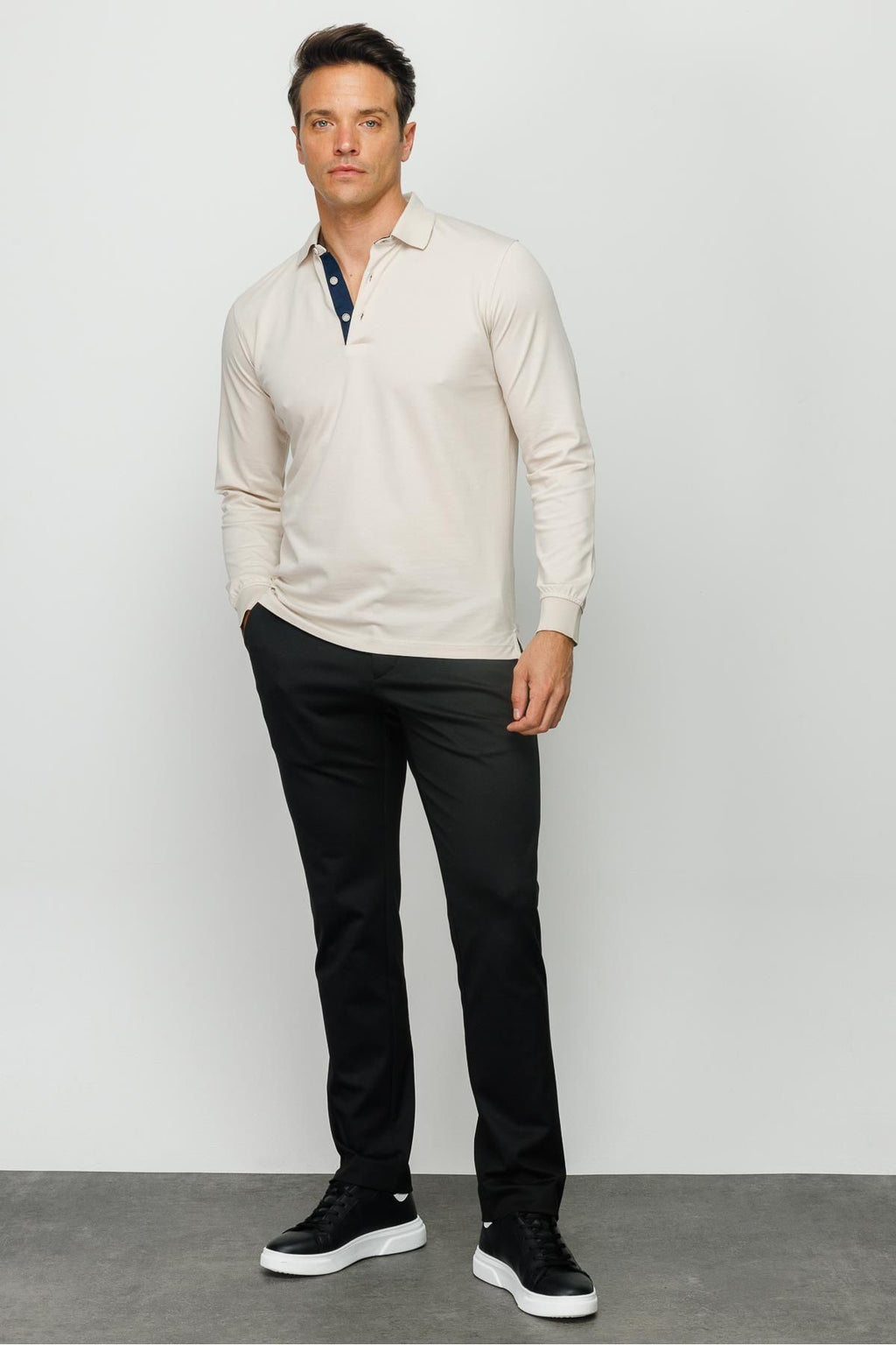 Desen Minimalist Uzun Kol Polo Yaka Erkek Sweatshirt - Rahat ve Şık