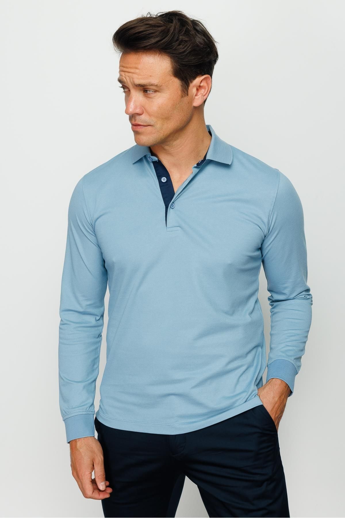 Desen Minimalist Uzun Kol Polo Yaka Erkek Sweatshirt - Rahat ve Şık
