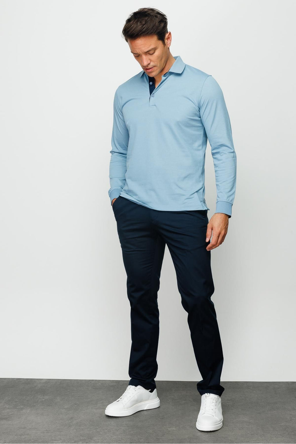 Desen Minimalist Uzun Kol Polo Yaka Erkek Sweatshirt - Rahat ve Şık