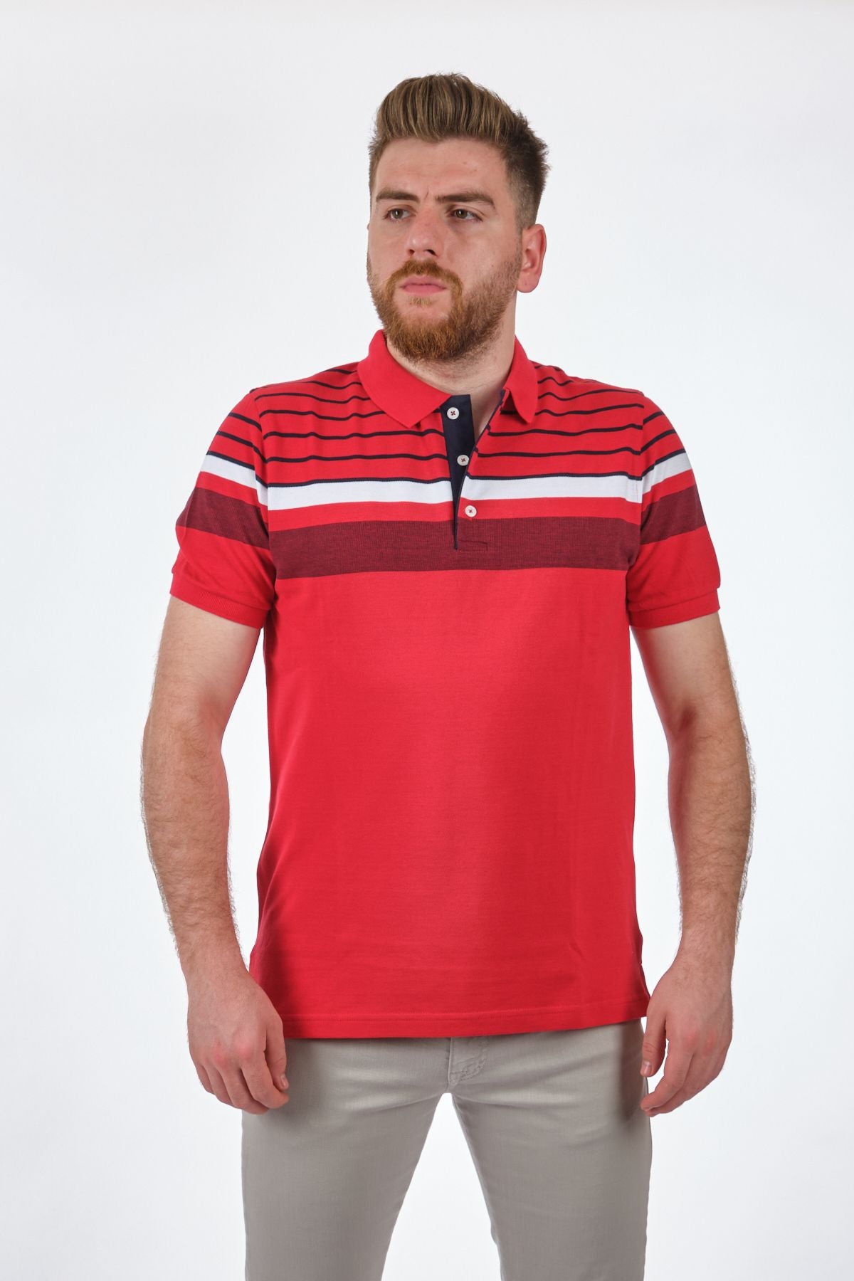 Desen Polo Yaka Erkek T-Shirt - Kısa Kol - Minimalist Stil Main image