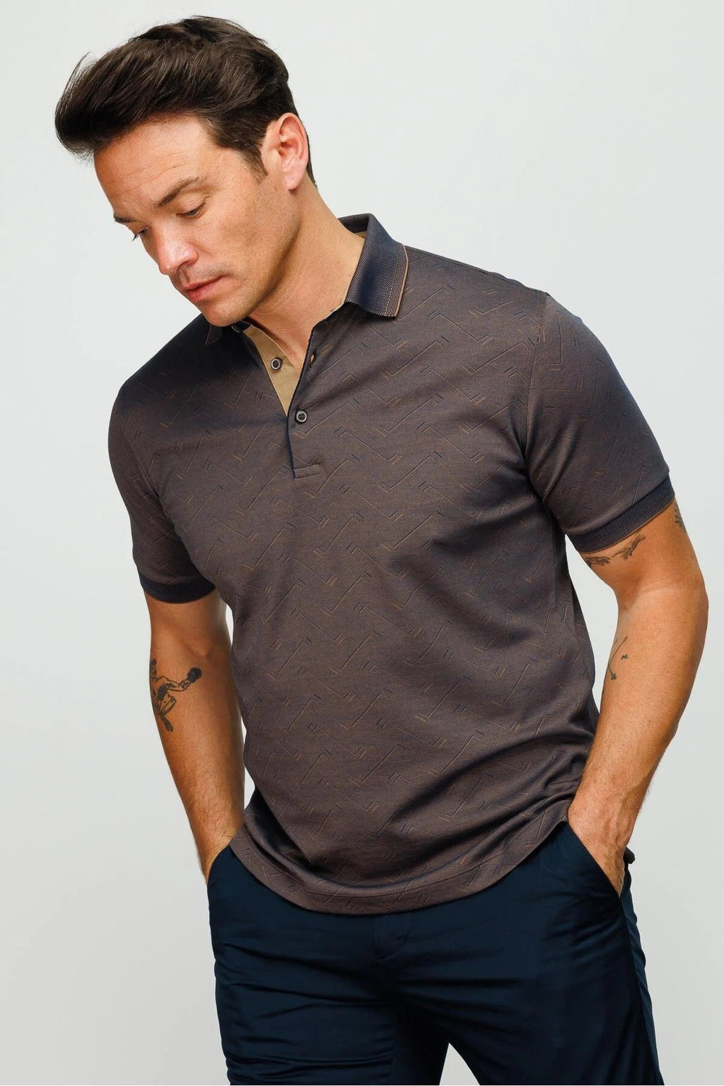Desen Erkek Polo Yaka T-Shirt - Minimalist & Rahat