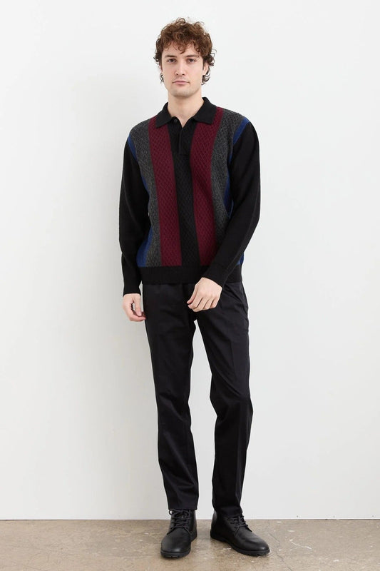 Desen Erkek Uzun Kol Polo Yaka Kazak - Vintage Minimalist Stil