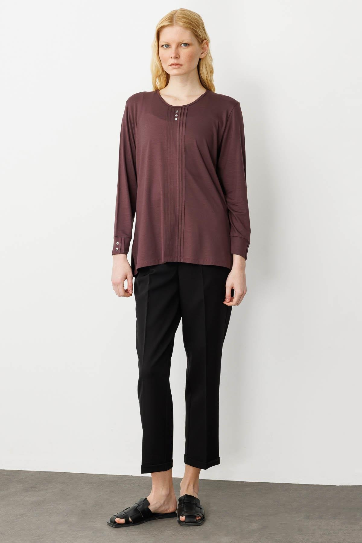 Desen Minimalist Oversize Uzun Kol Kadın Bluz - Rahat ve Şık