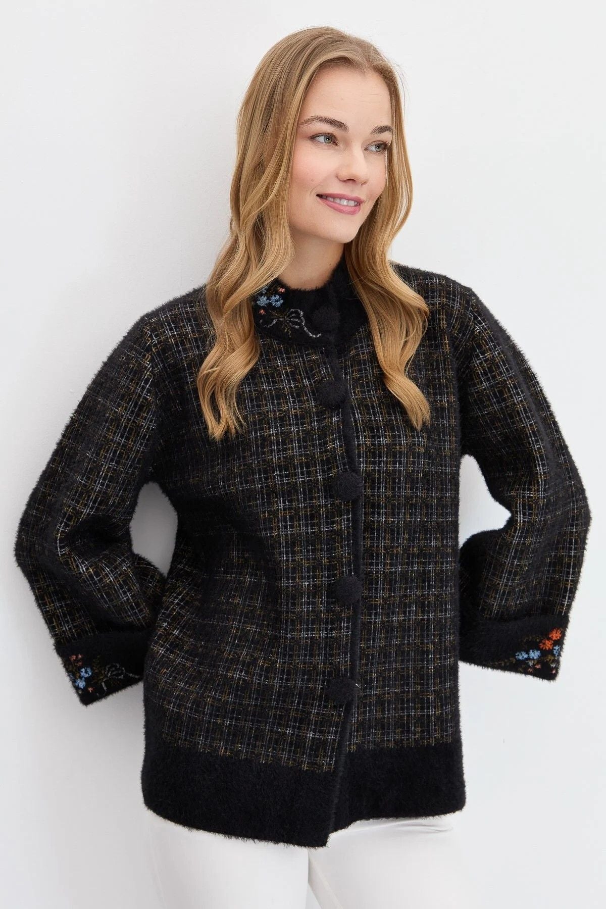 Desen Oversize Nakışlı 3/4 Kol Kadın Ceket - Vintage Stil Main image