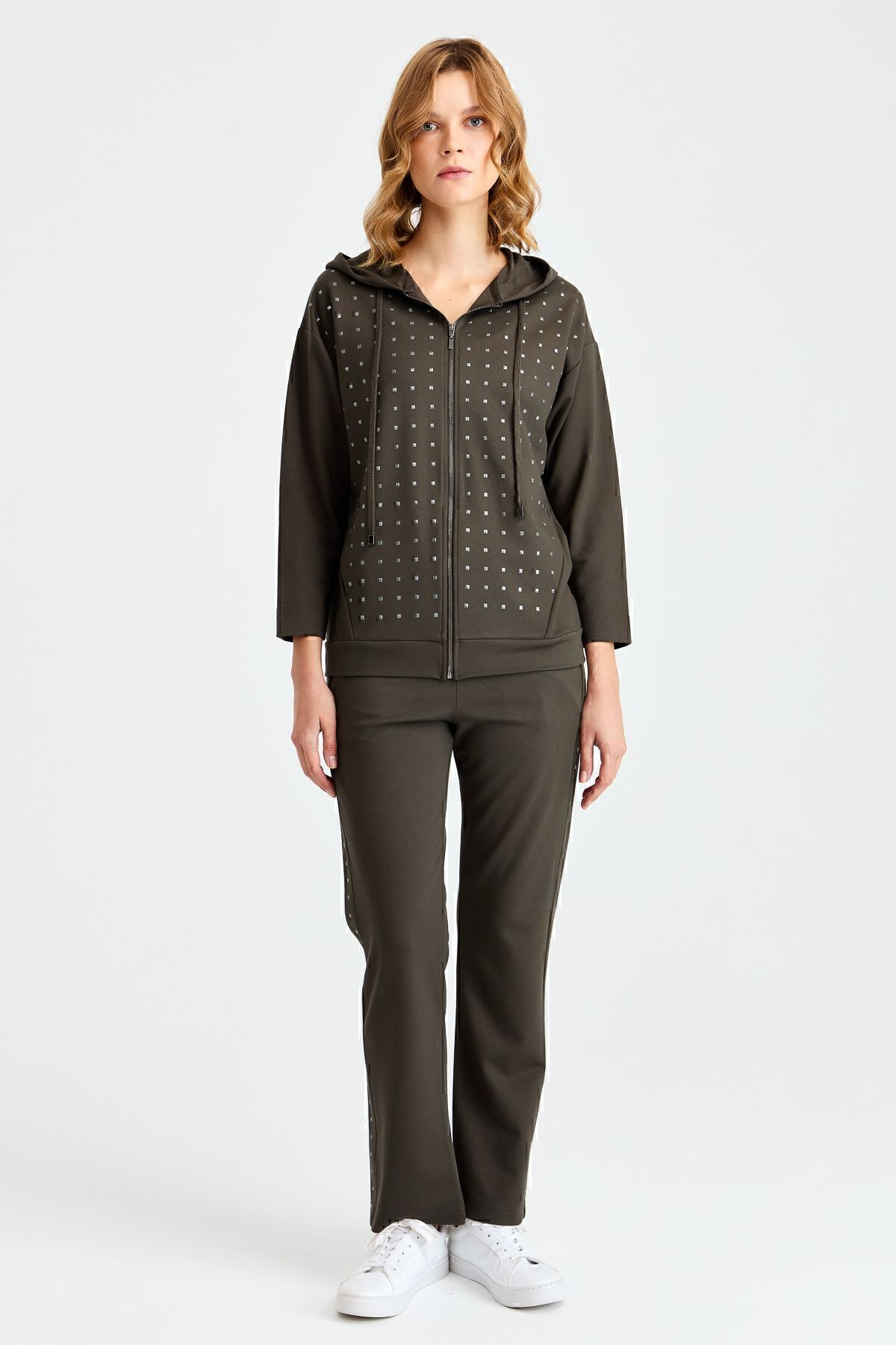 Desen Kadın Oversize Kapüşonlu Pijama Takımı - Minimalist Stil