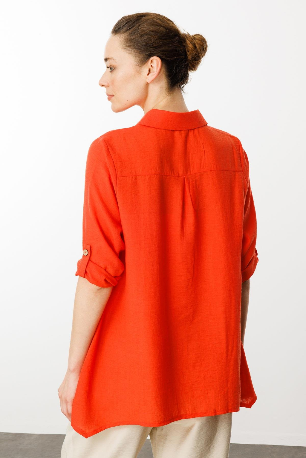 Desen Oversize Keten Gömlek - Minimalist 3/4 Kol