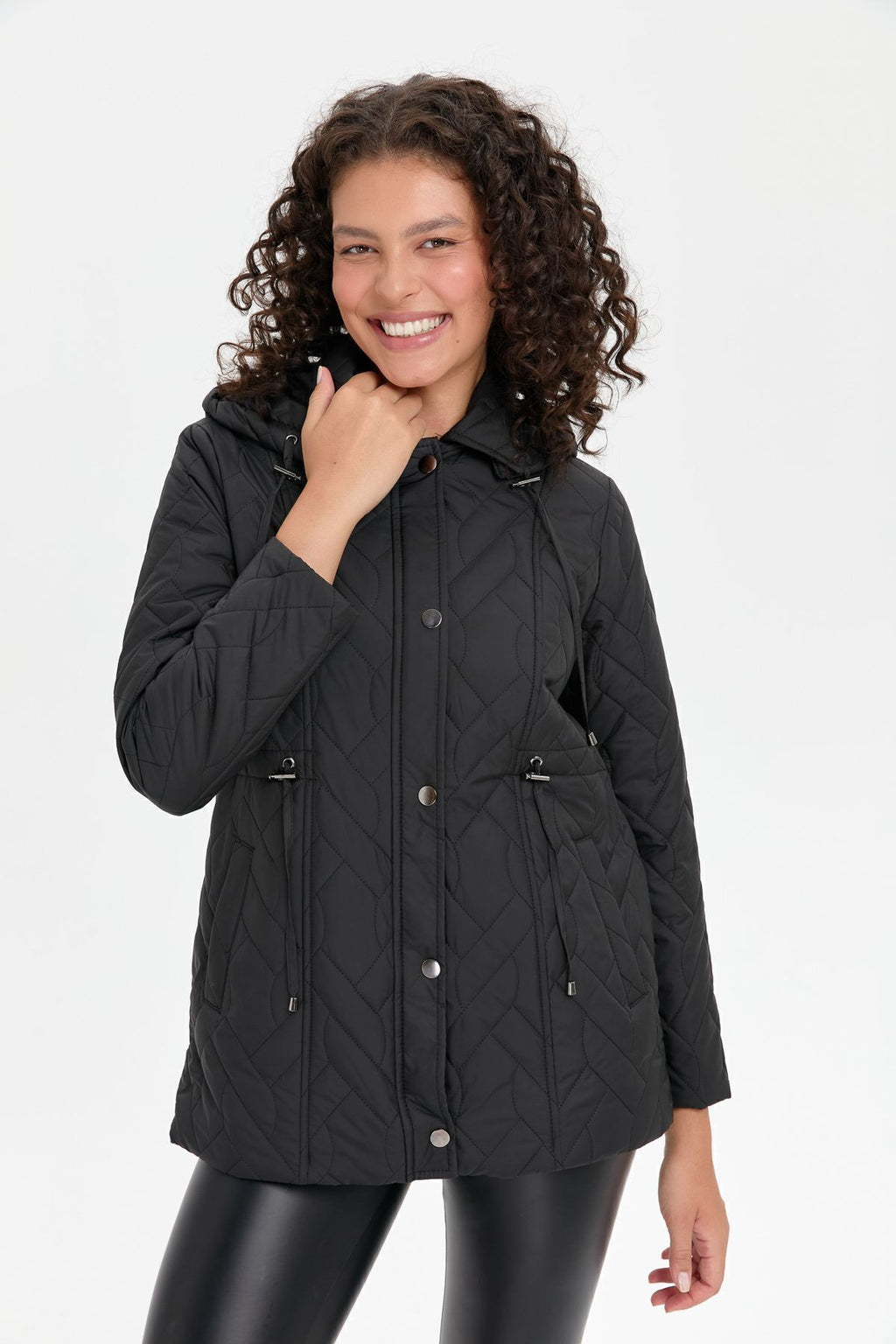 Desen Kadın Kapüşonlu Oversize Midi Kaban - Minimalist Tarz