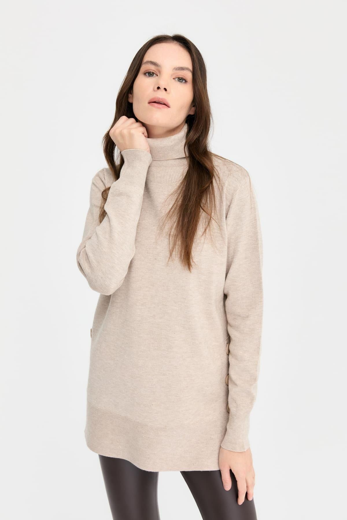 Desen Kadın Oversize Boğazlı Uzun Kol Kazak - Minimalist Stil Secondary image
