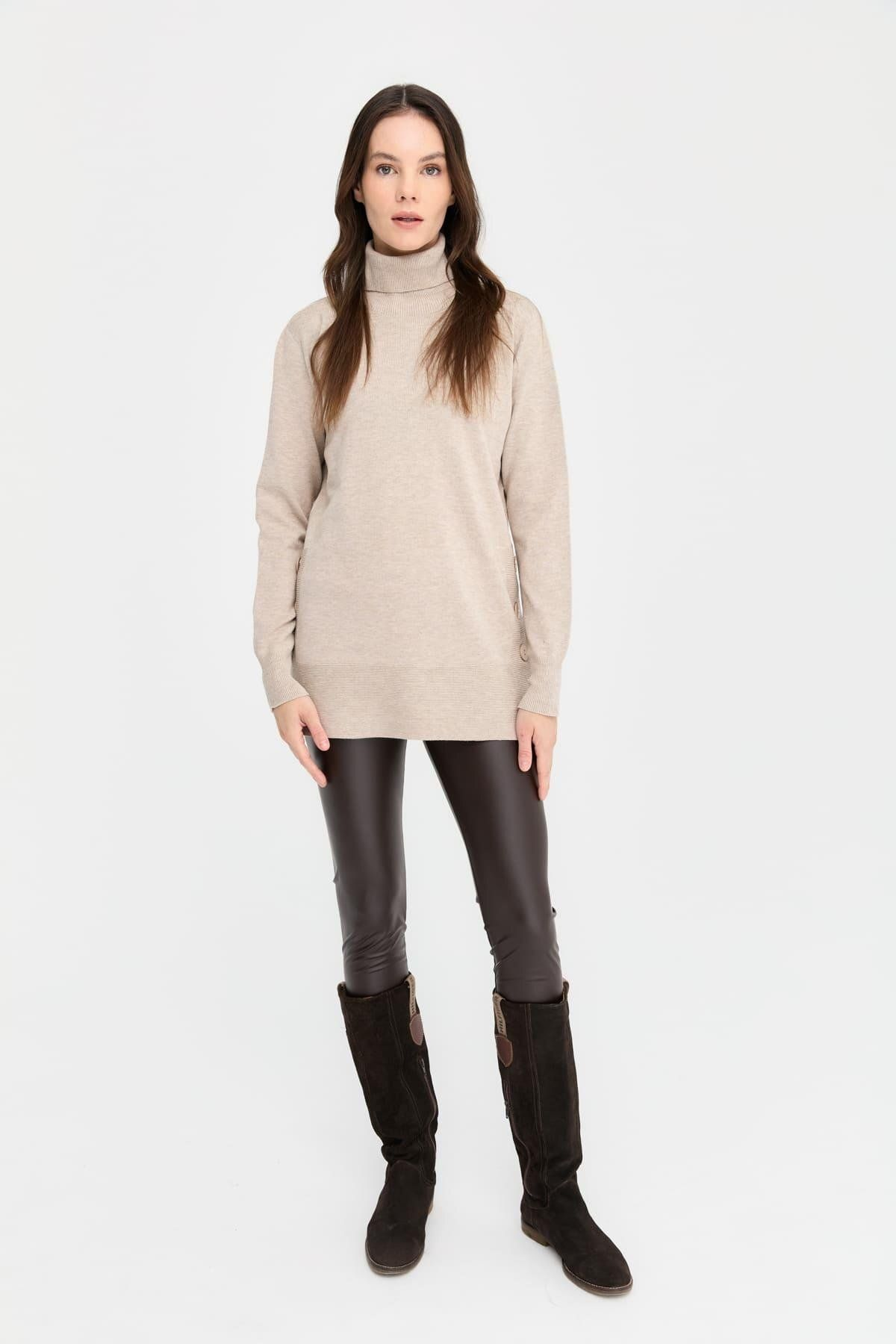 Desen Kadın Oversize Boğazlı Uzun Kol Kazak - Minimalist Stil