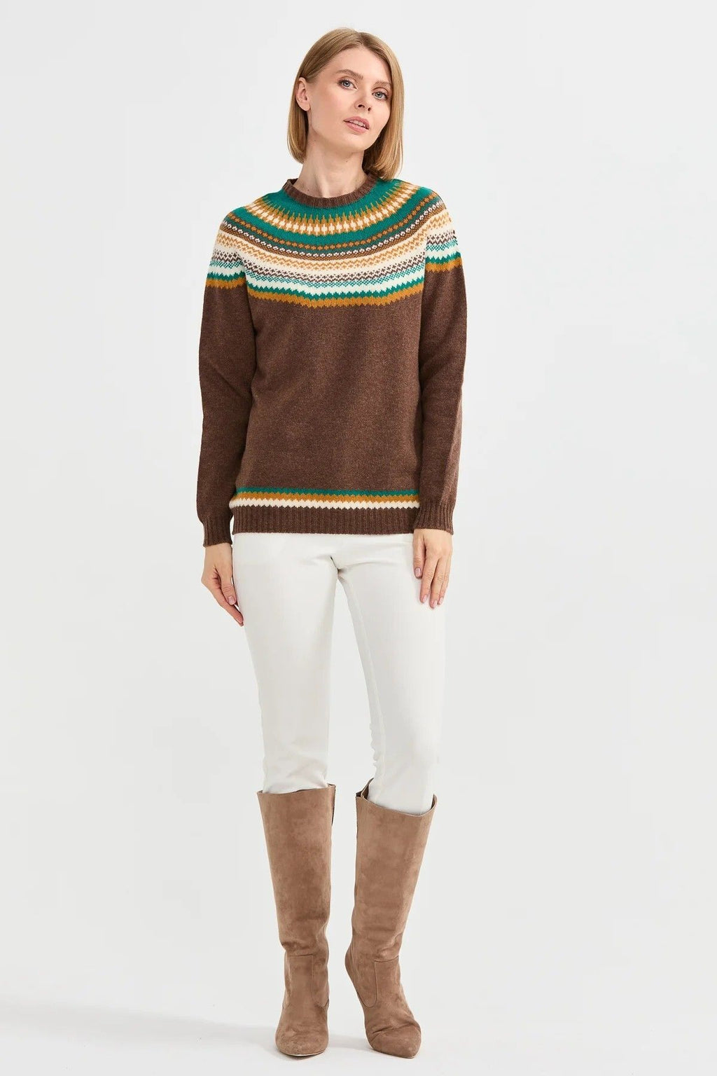 Desen Minimalist Yuvarlak Yaka Uzun Kol Kadın Kazak