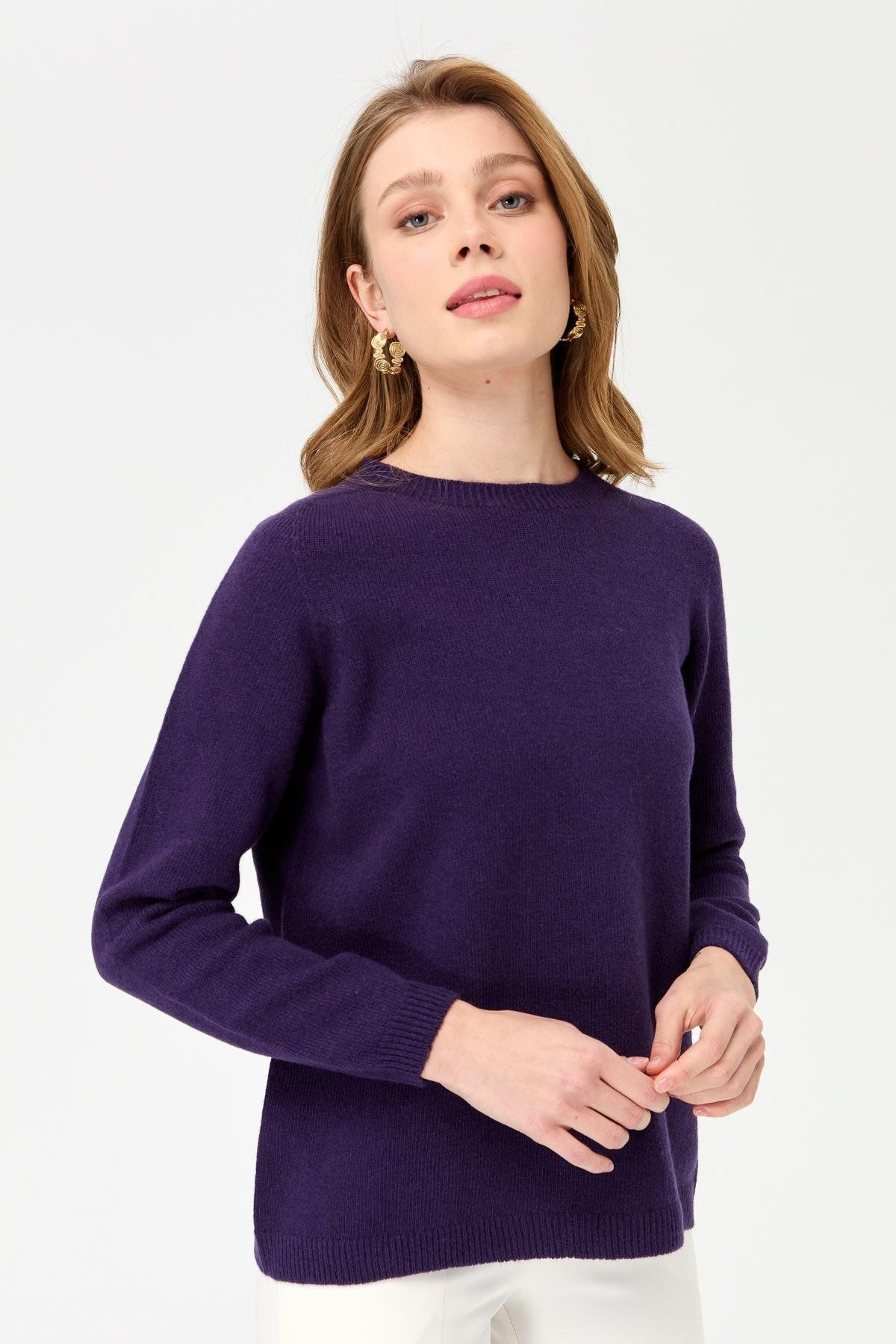 Desen Kadın Minimalist Yuvarlak Yaka Uzun Kol Kazak - Günlük Stil