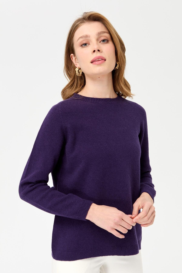 Desen Kadın Minimalist Yuvarlak Yaka Uzun Kol Kazak - Günlük Stil