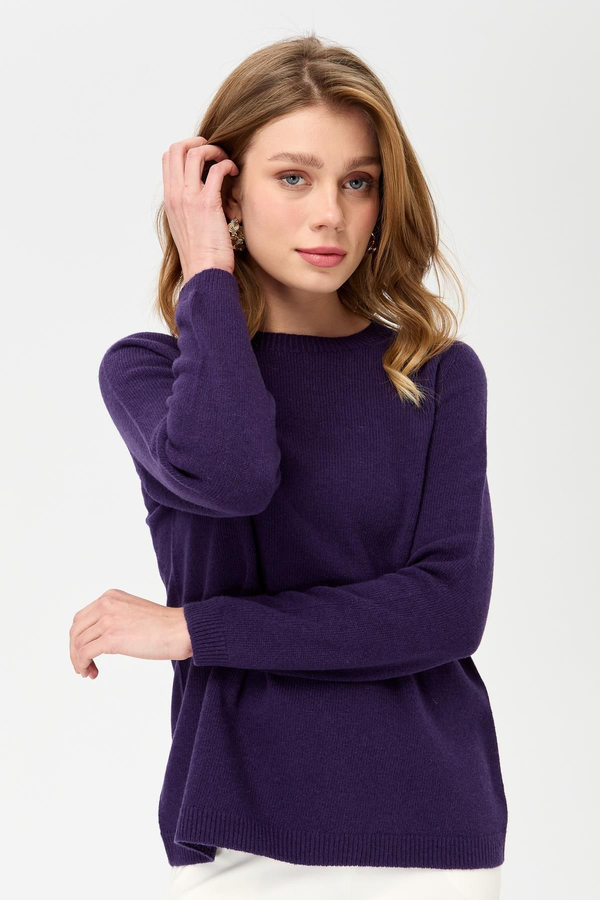 Desen Kadın Minimalist Yuvarlak Yaka Uzun Kol Kazak - Günlük Stil